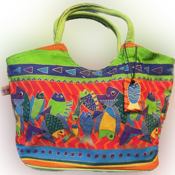 Laurel Burch Handbags - Vintage Laurel Burch Colorful “Dancing Fish” Canvas Tote Bag